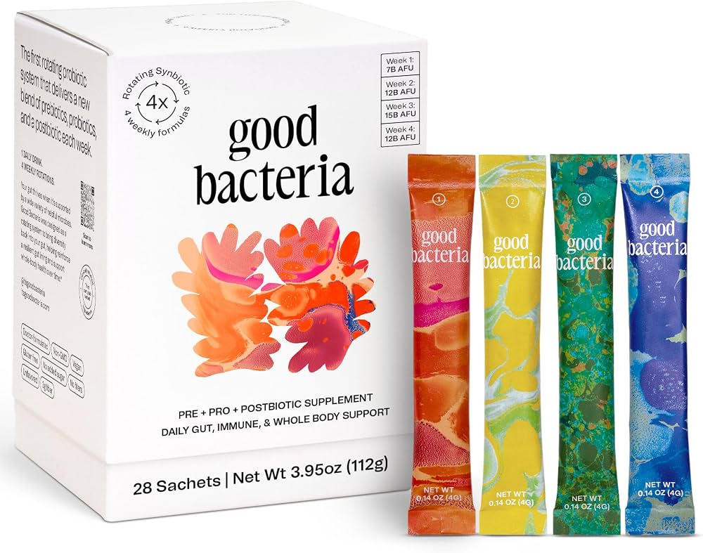 Good Bacteria box with four coloured weekly sachets